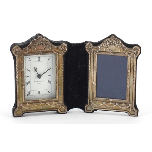 80 - Kitney & Co silver folding clock and photo frame, overall 12.5cm x 20cm