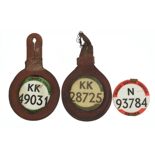 917 - Three vintage Public Service Vehicle Driver badges