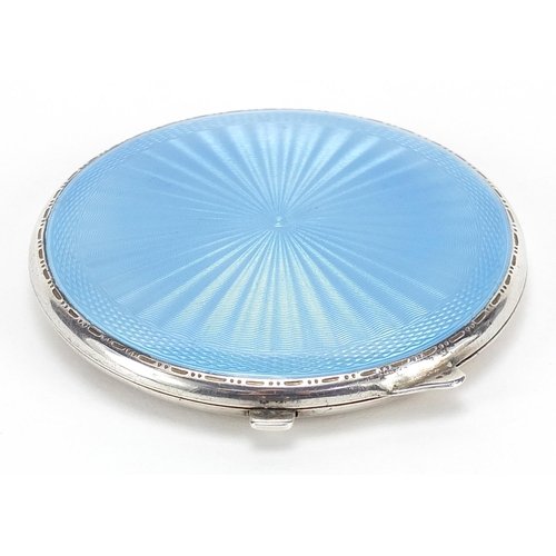 87 - Turner & Simpson Ltd, George VI silver and blue guilloche enamel compact, Birmingham 1951, 7cm in di... 