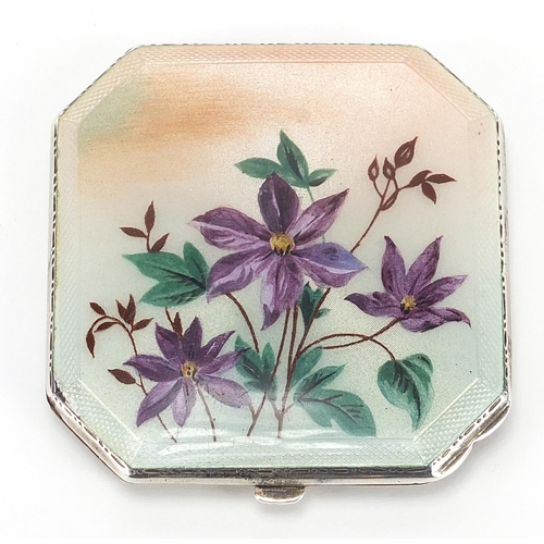 62 - Henry Clifford Davis, George V silver and enamel compact decorated with flowers, Birmingham 1936, 7c... 