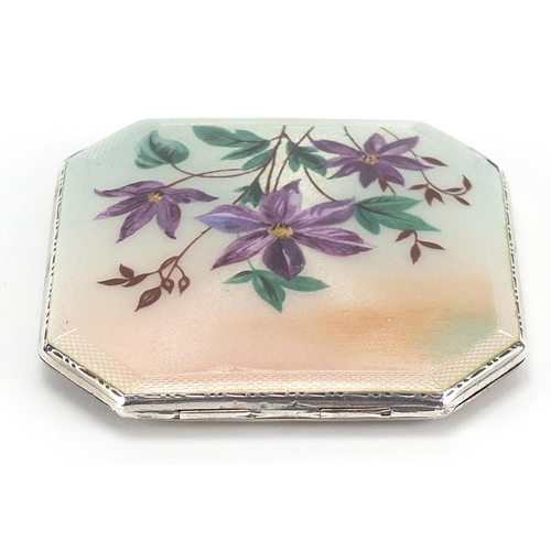 62 - Henry Clifford Davis, George V silver and enamel compact decorated with flowers, Birmingham 1936, 7c... 