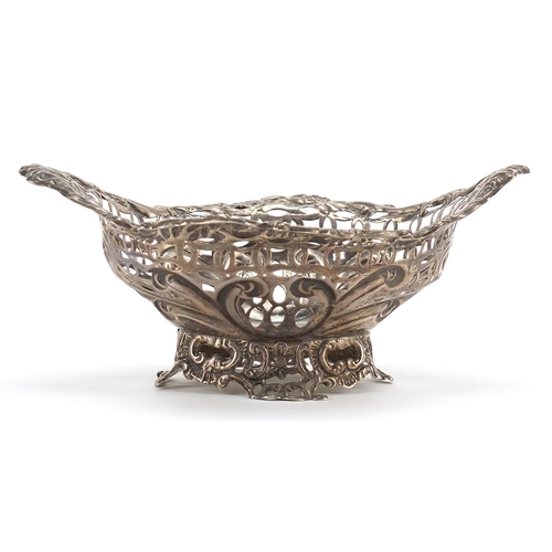 45 - Levi & Salaman, Victorian silver bonbon dish, pierced and embossed with face masks and flowers, 16.5... 