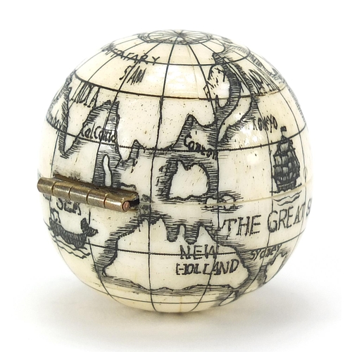 878 - Sailor's style bone pocket globe compass, 4cm in diameter