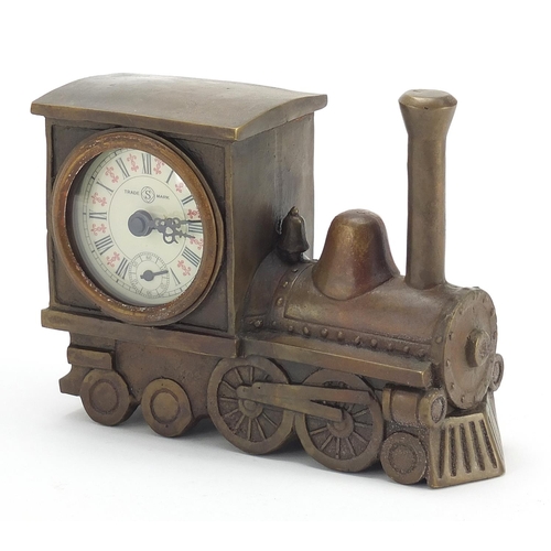 873 - Patinated bronze mantle clock in the form of a locomotive, 16cm in length