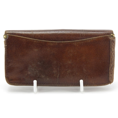 877 - Art Nouveau brown leather purse with silver mount, L K maker's mark, Birmingham 1901, 12cm wide