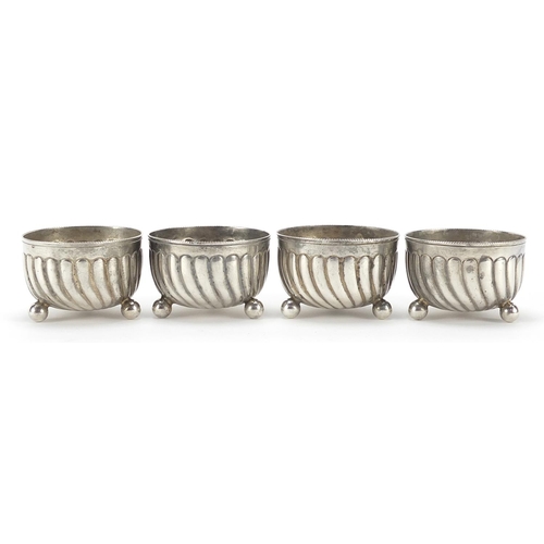 93 - Horace Woodward & Co, set of four Victorian silver open salts with ball feet, London 1890, 3cm high ... 