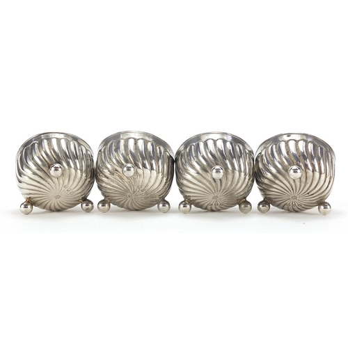 93 - Horace Woodward & Co, set of four Victorian silver open salts with ball feet, London 1890, 3cm high ... 