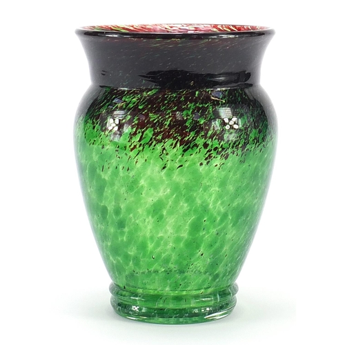 997 - Scottish mottled green and red art glass vase, 20.5cm high