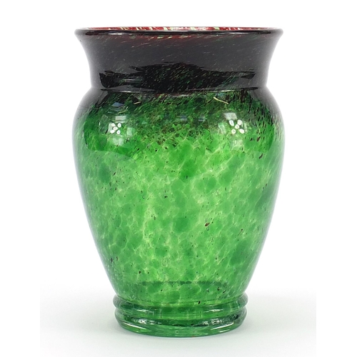 997 - Scottish mottled green and red art glass vase, 20.5cm high