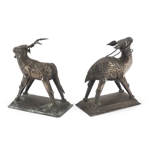 72 - Pair of Indian silver coloured metal animals, the largest 6cm high, total 67.7g