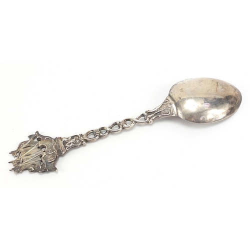 79 - Silver table spoon with rigged sailing ship terminal, London import marks for Martin Sugar 1892, 20c... 