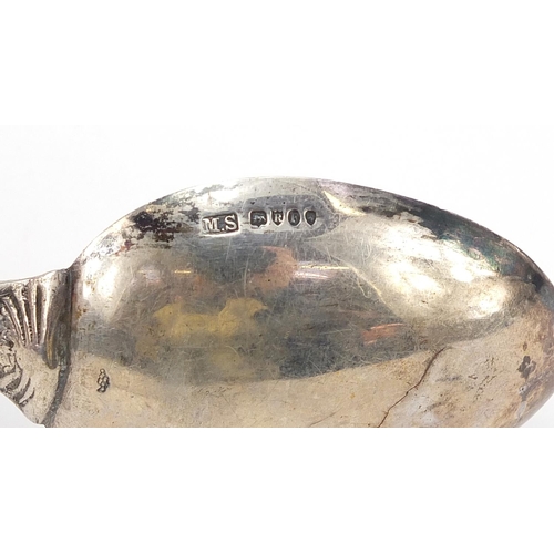 79 - Silver table spoon with rigged sailing ship terminal, London import marks for Martin Sugar 1892, 20c... 