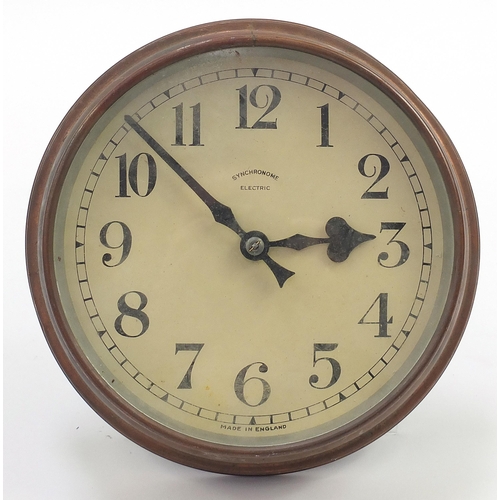 1042 - Brass ship's design Synchronome electric wall clock with Arabic numerals, 24cm in diameter