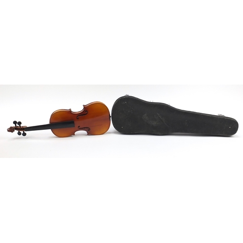 2119 - Hardwood violin with case, the violin back 14 inches in length