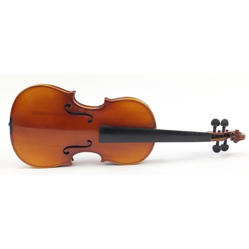 2119 - Hardwood violin with case, the violin back 14 inches in length