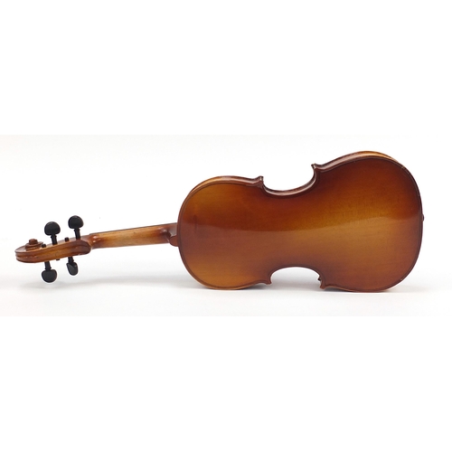 2119 - Hardwood violin with case, the violin back 14 inches in length