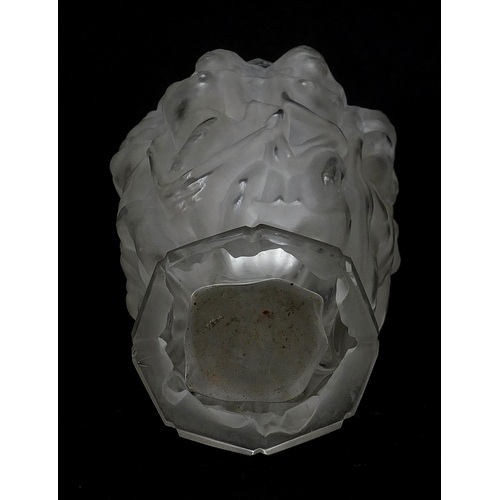 992 - Art Deco frosted and clear glass Bacchantes vase in the style of Lalique, moulded with a continuous ... 