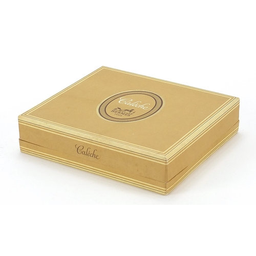 1038 - Set of three Hermes perfumes with fitted box and a Caleche silk handkerchief, 42cm x 42cm