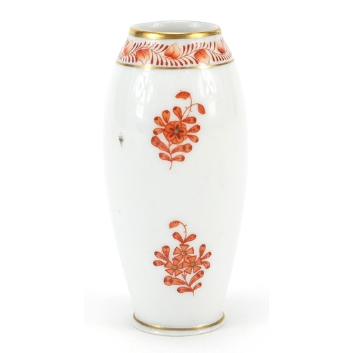 888 - Herend, Hungarian porcelain vase and dish hand painted with flowers, the largest 9cm high