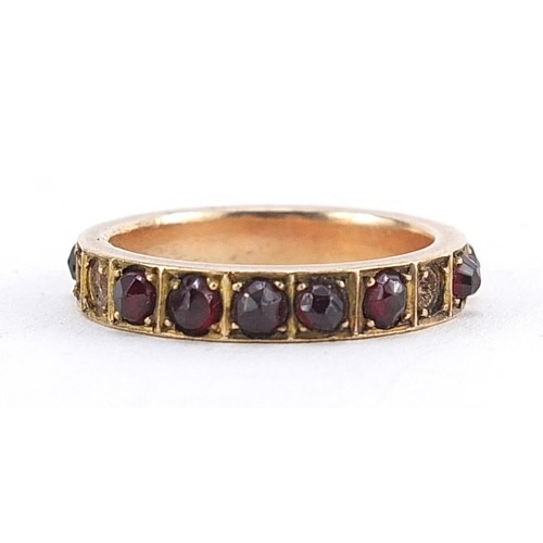 178 - Antique unmarked gold garnet eternity ring, size L, 3.3g