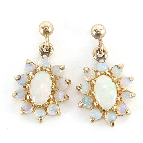 120A - Pair of 9ct gold opal drop earrings, 1.5cm high, 1.4g