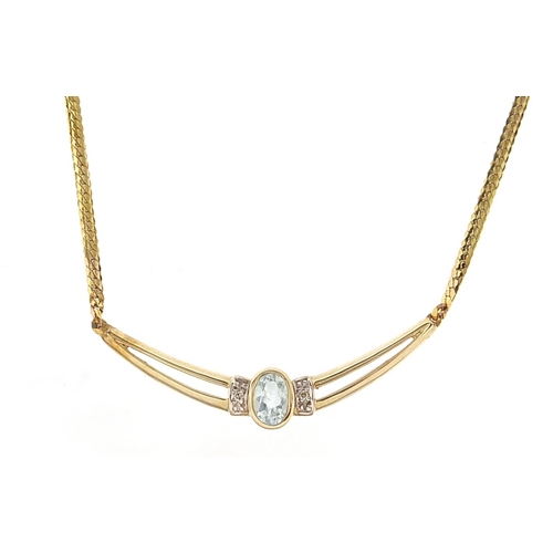 195 - 9ct gold blue stone and diamond necklace, 40cm in length, 2.6g