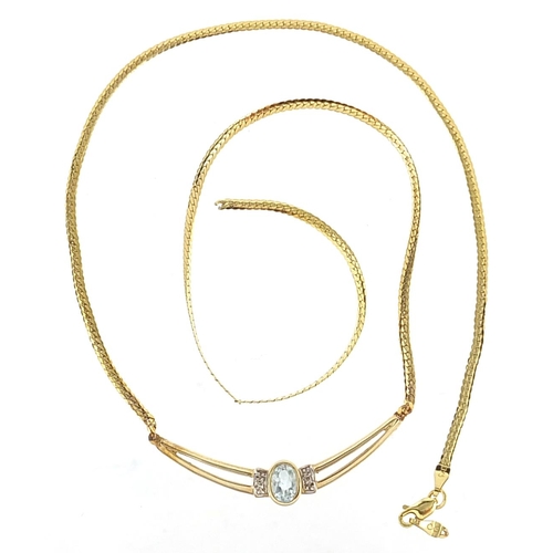 195 - 9ct gold blue stone and diamond necklace, 40cm in length, 2.6g