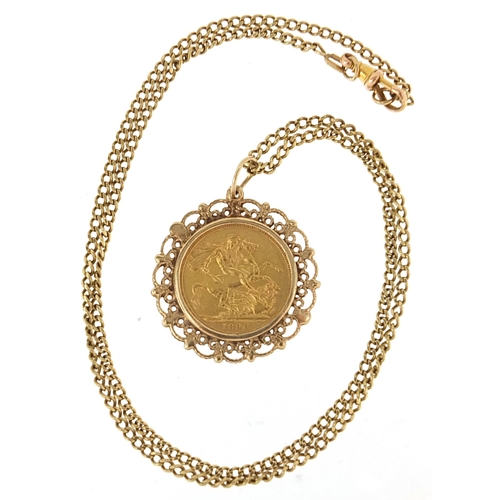 101 - Queen Victoria 1896 gold sovereign with 9ct gold pendant mount and 9ct gold necklace, 54cm in length... 