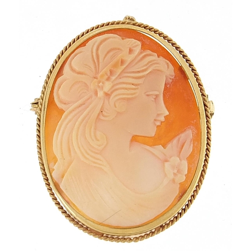 180 - 9ct gold mounted cameo maiden head brooch pendant, 4cm high, 5.6g