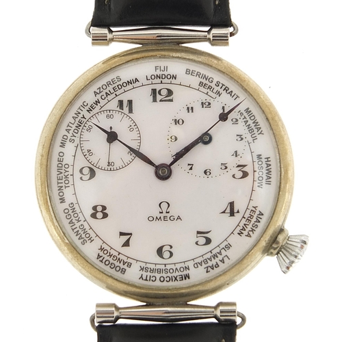 196 - Omega, oversized World Time wristwatch, the movement numbered 6096282, 50mm in diameter