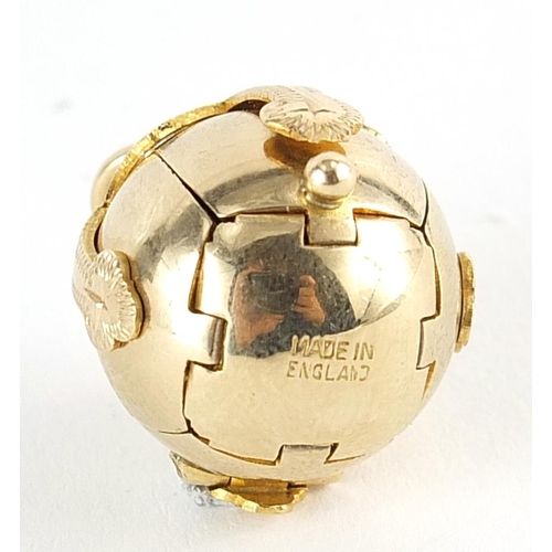 172 - Unmarked gold cased folding masonic ball pendant, 5cm high when open, 10.8g