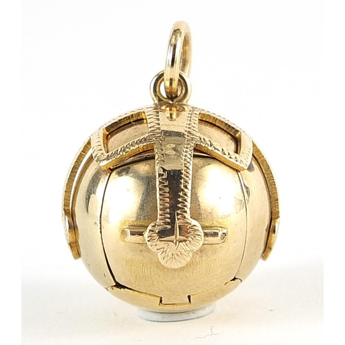 172 - Unmarked gold cased folding masonic ball pendant, 5cm high when open, 10.8g