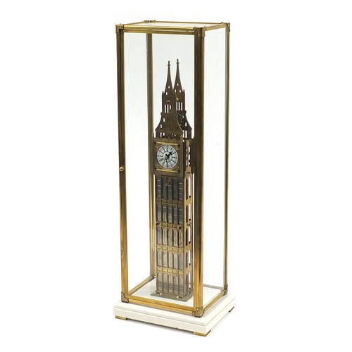 2107 - Large Big Ben design skeleton style clock housed under a glazed display case, 69cm high