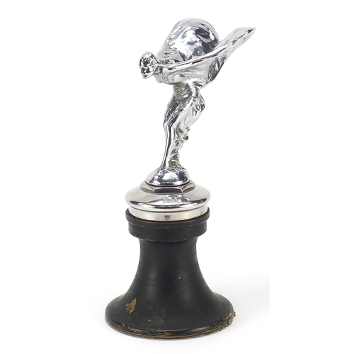 915 - 1930's motoring interest chrome plated Spirit of Ecstasy Phantom car mascot raised on a later ebonis... 