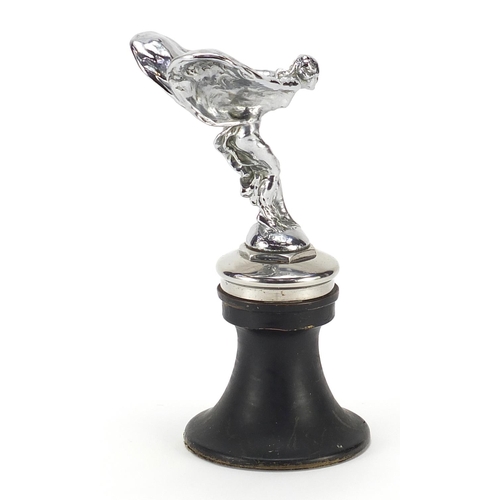 915 - 1930's motoring interest chrome plated Spirit of Ecstasy Phantom car mascot raised on a later ebonis... 