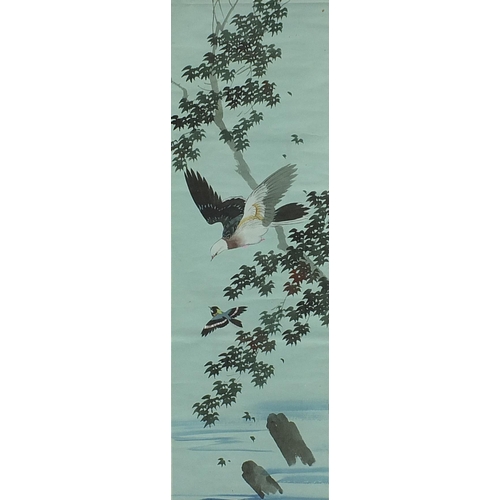 2089 - Three Chinese wall hanging scrolls hand painted with birds