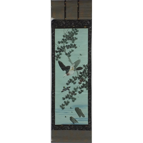 2089 - Three Chinese wall hanging scrolls hand painted with birds