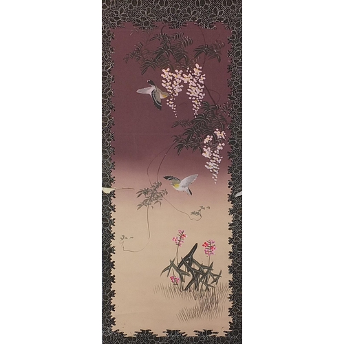 2089 - Three Chinese wall hanging scrolls hand painted with birds