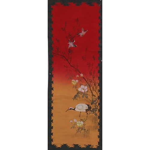 2090 - Three Chinese wall hanging scrolls hand painted with birds