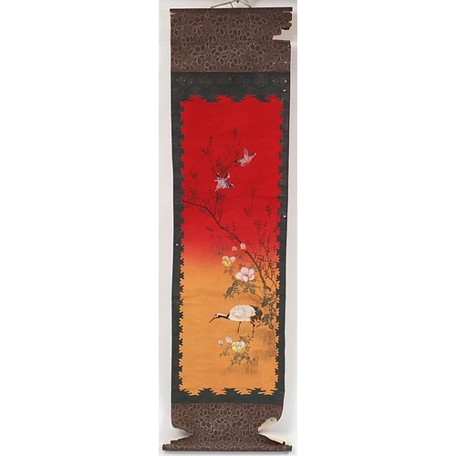 2090 - Three Chinese wall hanging scrolls hand painted with birds