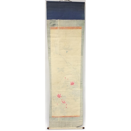 2090 - Three Chinese wall hanging scrolls hand painted with birds