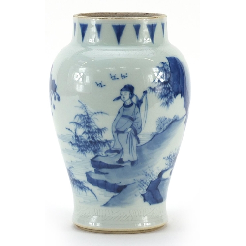 2092 - Chinese blue and white porcelain baluster vase hand painted with two figures in a river landscape, 1... 