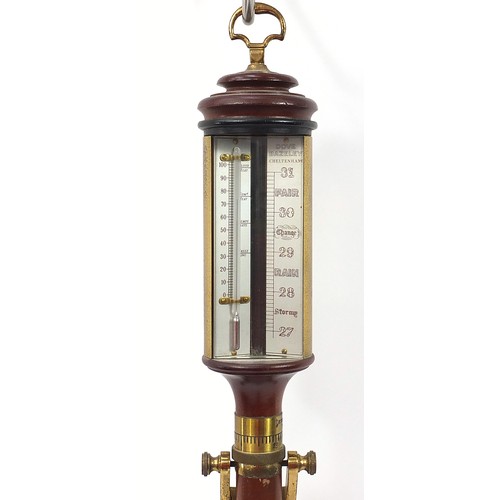 1035 - Dove Bazeley of Cheltenham, mahogany and brass ships stick barometer, 95cm high