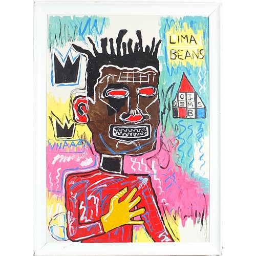 2108 - Follower of Jean-Michel Basquiat - Acrylic on canvas, framed, 83cm x 59cm excluding the frame