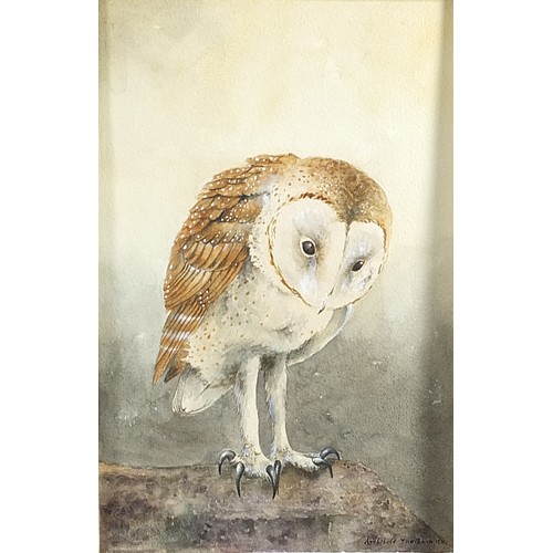 2109 - Manner of Archibald Thorburn - Portrait of an owl, heightened watercolour on card, mounted, unframed... 