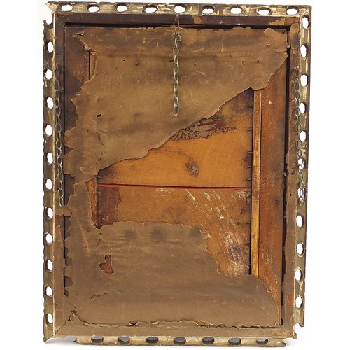 2100 - Gilt framed wall mirror with a pair of candle sconces and beveled glass, 68cm x 52.5cm