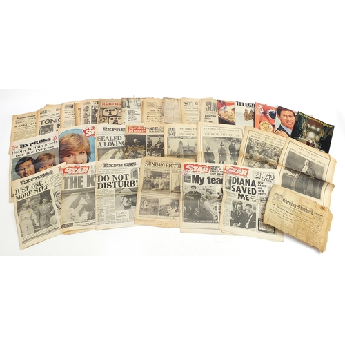 62 - Group of vintage newspapers to include Diana's wedding, moon landing and King George V death