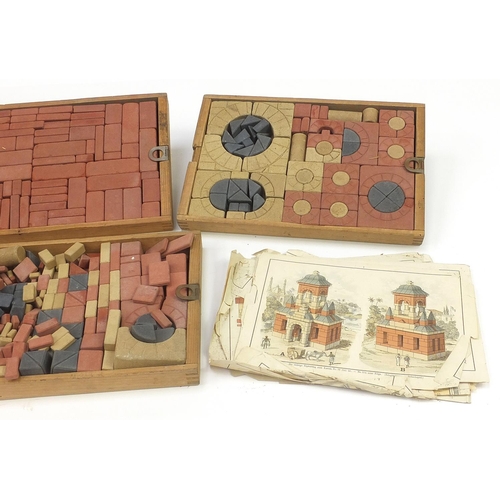 60 - Set of German Richter stone architectural  blocks with wooden case, the case 16.5cm H x 36cm W x 25c... 