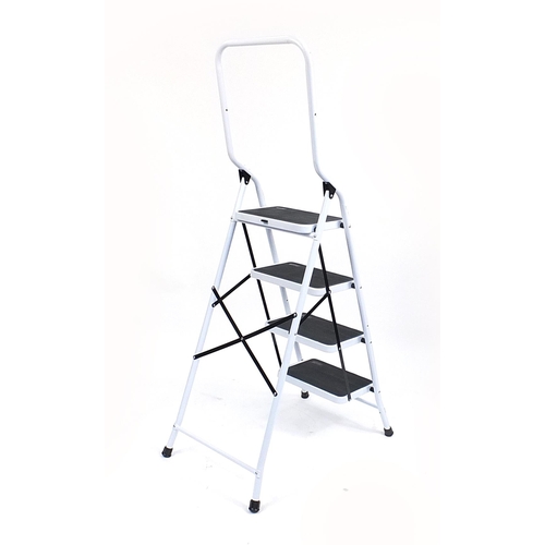 187 - As new white metal four step ladder, the top step 98cm high