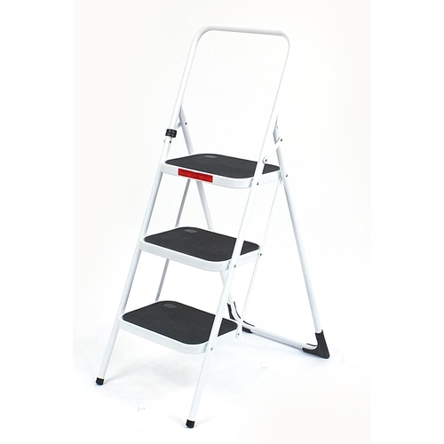 188 - As new white metal three step ladder,  the top step 74cm high